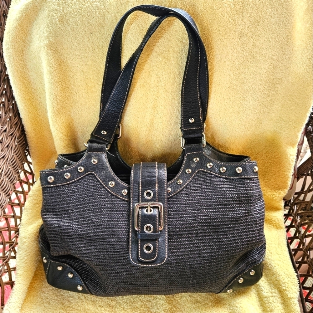 The Sak Pink Label Black with Studs Satchel Handbag